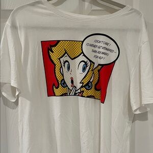 Uniqlo White Graphic Nintendo Tee with Red and Yellow Accents